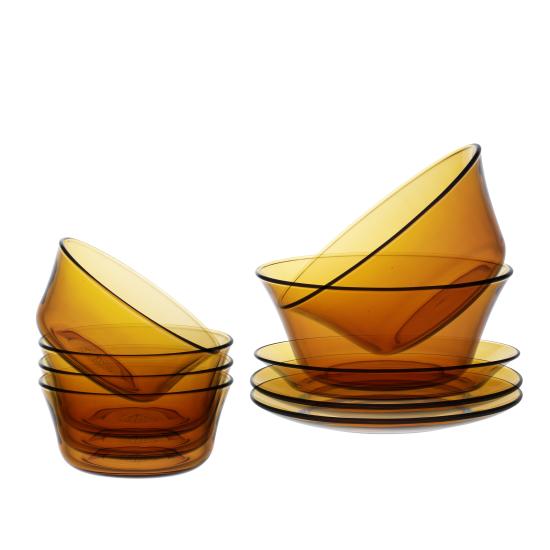Bộ bàn ăn 9 món thủy tinh cường lực Pháp Duralex Lys Vàng Amber D7009LD