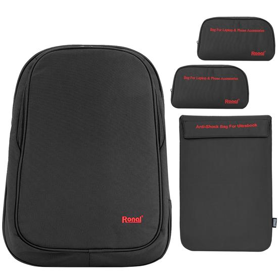 Bộ sản phẩm Ronal combo 10 đen đỏ: 1 ba lô 42 + 1 Túi chống sốc Ultrabook + 2 Túi phụ kiện-COMBO10_DEN_DO