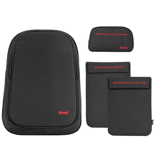 Bộ sản phẩm Ronal combo 11 đen đỏ: 1 ba lô 42 + 1 Túi chống sốc ipad+ 1 Túi chống sốc Ultrabook + 1 Túi phụ kiện-COMBO11_DEN_DO