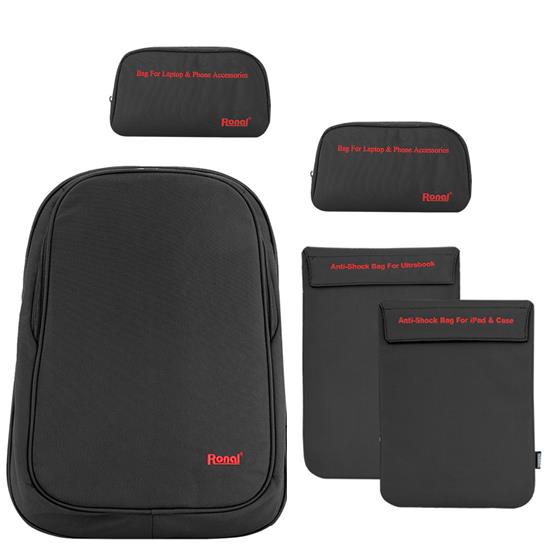 Bộ sản phẩm Ronal combo 12 đen đỏ: 1 ba lô 42 + 1 Túi chống sốc ipad+ 1 Túi chống sốc Ultrabook + 2 Túi phụ kiện-COMBO12_DEN_DO