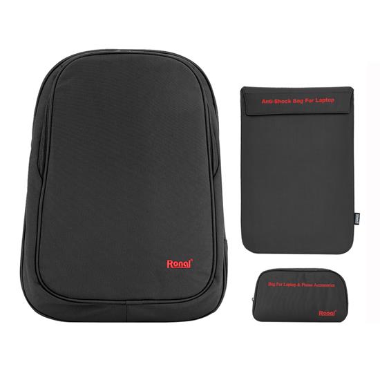 Bộ sản phẩm Ronal combo 13 đen đỏ: 1 ba lô 42 + 1 Túi chống sốc laptop + 1 Túi phụ kiện-COMBO13_DEN_DO
