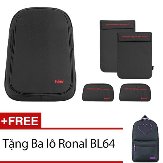 Combo 12 đen đỏ: 1 ba lô 42 + 1 Túi chống sốc ipad+ 1 Túi chống sốc Ultrabook + 2 Túi phụ kiện Ronal - COMBO12_DEN_DO