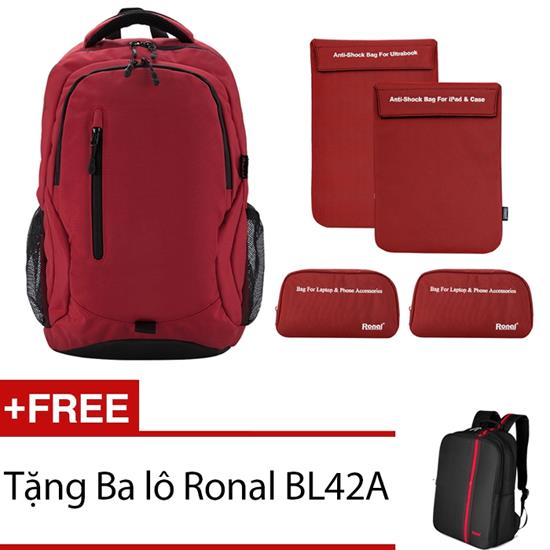 Combo 129  Đỏ: 01 Ba lô 46 + 02 Túi phụ kiện  + 1 Túi chống sốc Ultrabook - 1 Túi chống sốc Ipad đỏ Ronal - COMBO129_DO