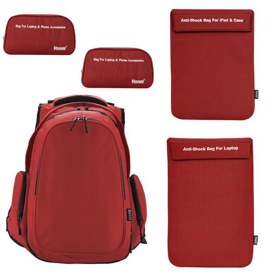 Combo 173 - 01 Ba lô 47 đỏ + 02 Túi phụ kiện + 1 Túi chống sốc Ipad - 1 Túi chống sốc Laptop đỏ Ronal - COMBO173