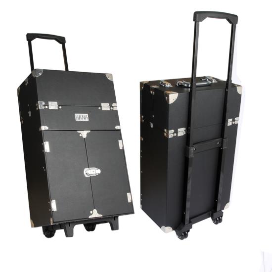 Cốp vali kéo bọc góc bạc & cửa HANA đựng mỹ phẩm, dụng cụ trang điểm, make up, phun xăm, nối mi chuyên nghiệp size 36x22x60 (cm)