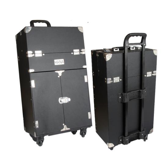 Cốp vali kéo bọc góc bạc & cửa HANA nhiều ngăn đựng mỹ phẩm, dụng cụ trang điểm, make up, phun xăm, nối mi chuyên nghiệp size 36x22x60 (cm)