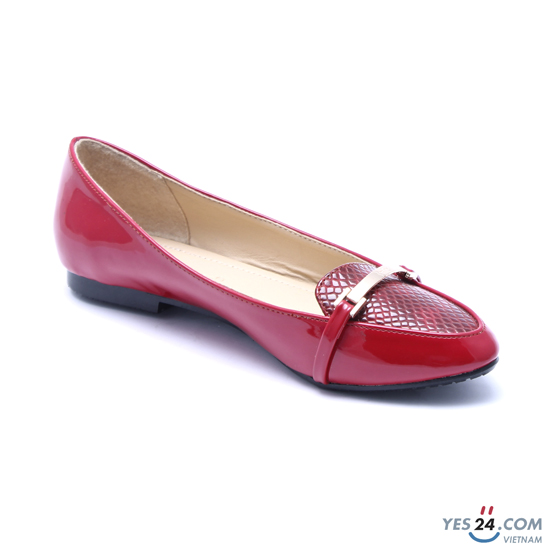 Giày búp bê màu đỏ phối kim loại - D363