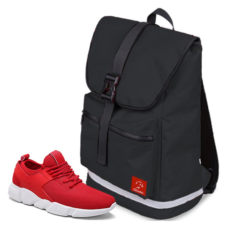[HONEYDEAL21] Combo Balo Glado Classical BLL005BA màu đen và Giày Sneaker nam GS080RE đỏ - CB167RE