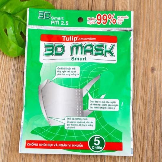 Khẩu trang 3D Mask Tulip (5 cái) 2 màu blue + green
