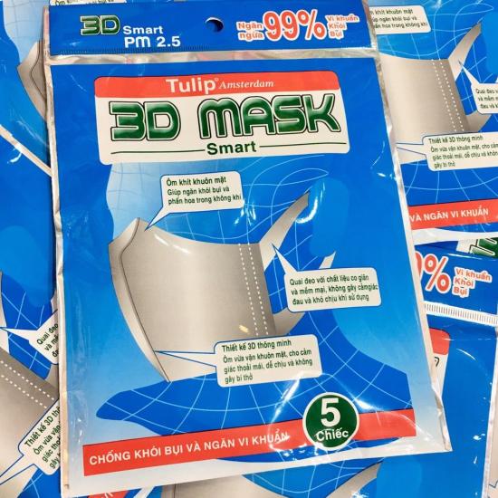 Khẩu trang 3D Mask Tulip (5 cái) 2 màu blue + green