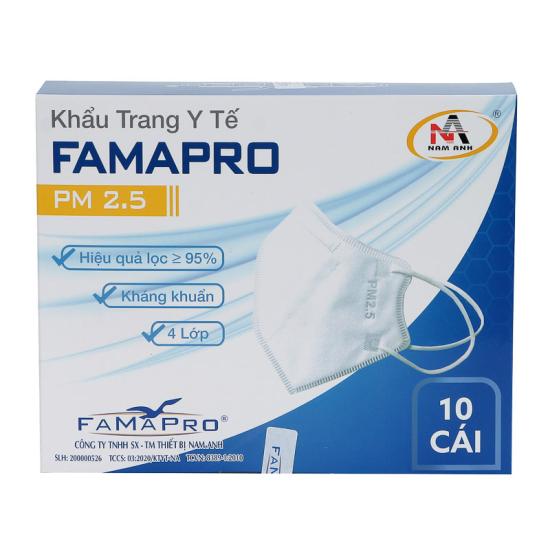 Khẩu Trang FAMAPRO PM 2.5, Tiêu Chuẩn Xuất Khẩu BFE ≥95% (10 chiếc/ Hộp Trắng)