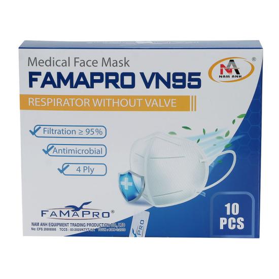 Khẩu trang FAMAPRO VN95, Tiêu Chuẩn Xuất khẩu BFE ≥95% (10 Cái/ Hộp Trắng)