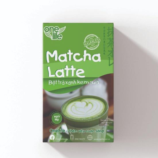 Trà Matcha Latte Nhật Bản sữa tách béo Hộp 6 gói ONELIFE | Bột trà sữa MATCHA 108g