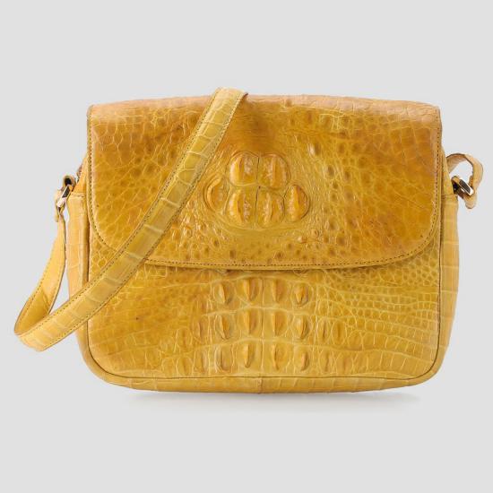 Túi xách da cá sấu Huy Hoàng hộp vuông màu vàng nghệ - HY6207