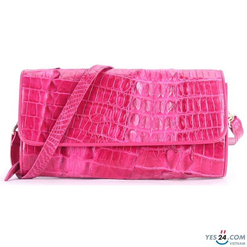 Túi xách nữ da cá sấu đeo chéo 2 gai màu hồng - HH6250