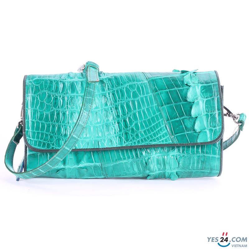 Túi xách nữ da cá sấu đeo chéo 2 gai màu xanh lá - HH6252
