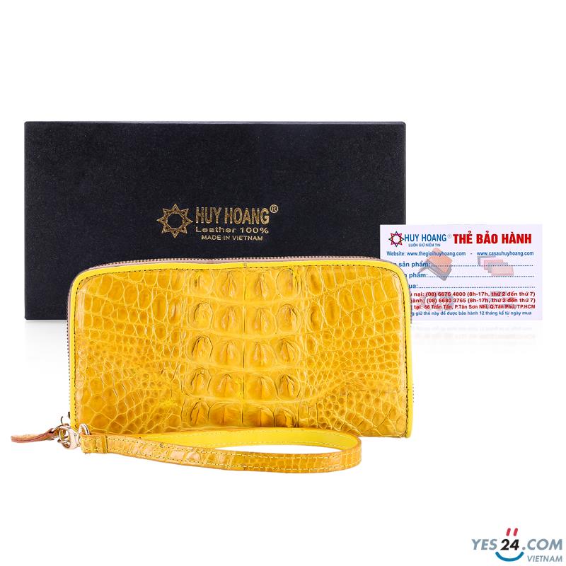 Ví nữ da cá sấu Huy Hoàng 1 khóa gai màu vàng nghệ - HH3707